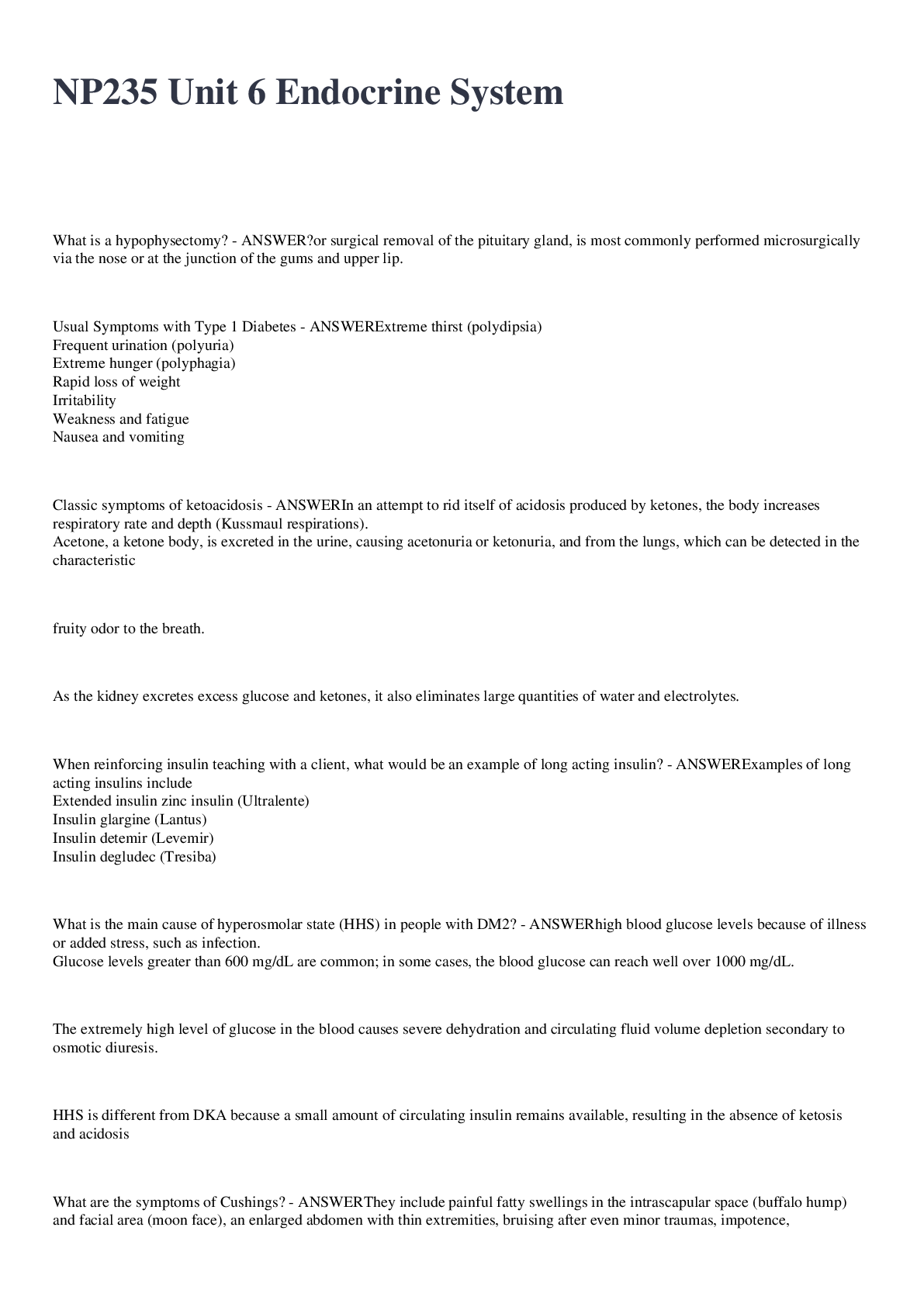 Preview image of NP235 Unit 6 Endocrine System 2022/2023 document